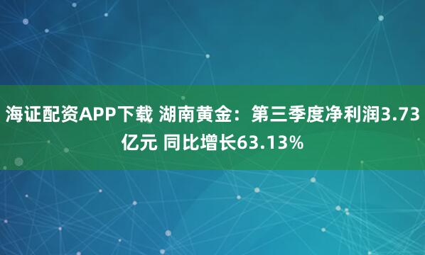 海证配资APP下载 湖南黄金：第三季度净利润3.73亿元 同比增长63.13%
