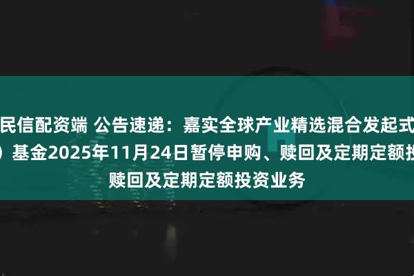 民信配资端 公告速递:嘉实全球产业精选混合发起式(QDII)基金2025年11月24日暂停申购、赎回及定期定额投资业务